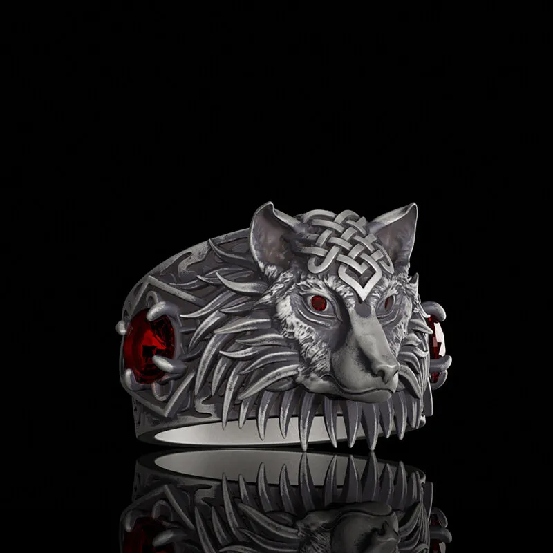 Norse Wolf Zircon Sterling Silver Viking Ring sold by GTHIC