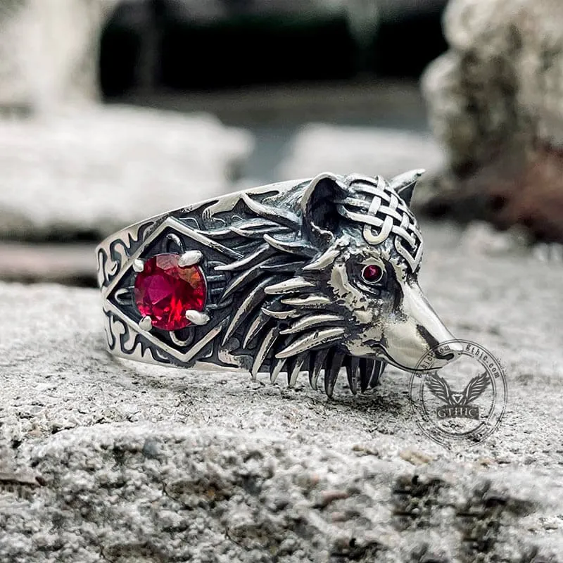 Norse Wolf Zircon Sterling Silver Viking Ring sold by GTHIC product image thumbnail 2