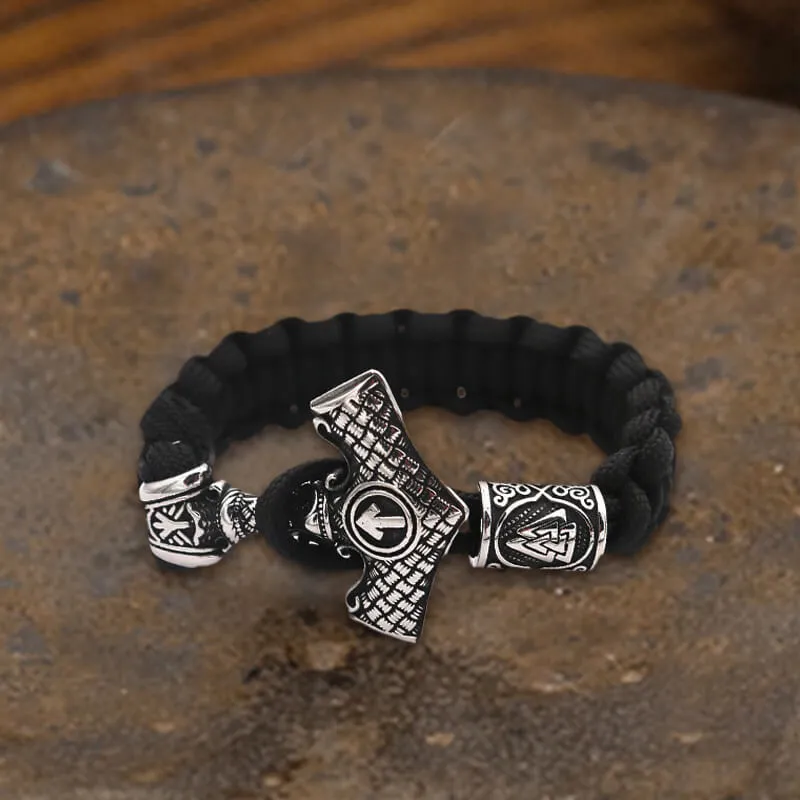 Black Thor’s Hammer Stainless Steel Viking Paracord Bracelet sold by GTHIC