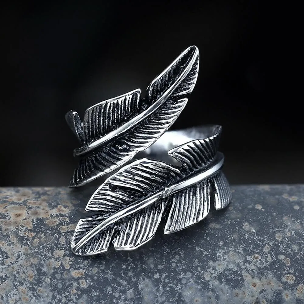 Retro Feather Stainless Steel Ring sold by GTHIC