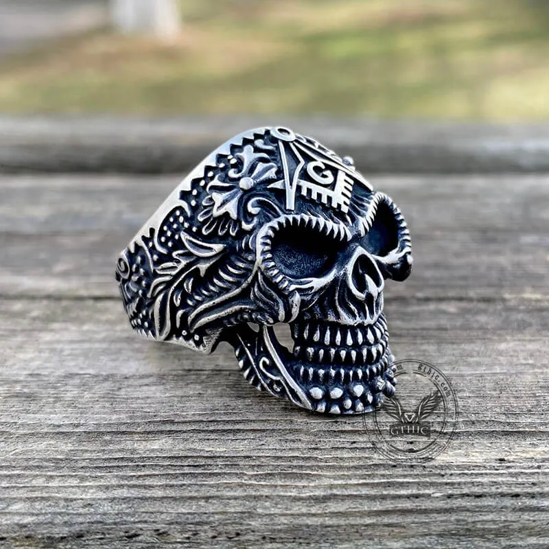 Heavy Metal Sterling Silver Masonic Skull Ring sold by GTHIC product image thumbnail 2
