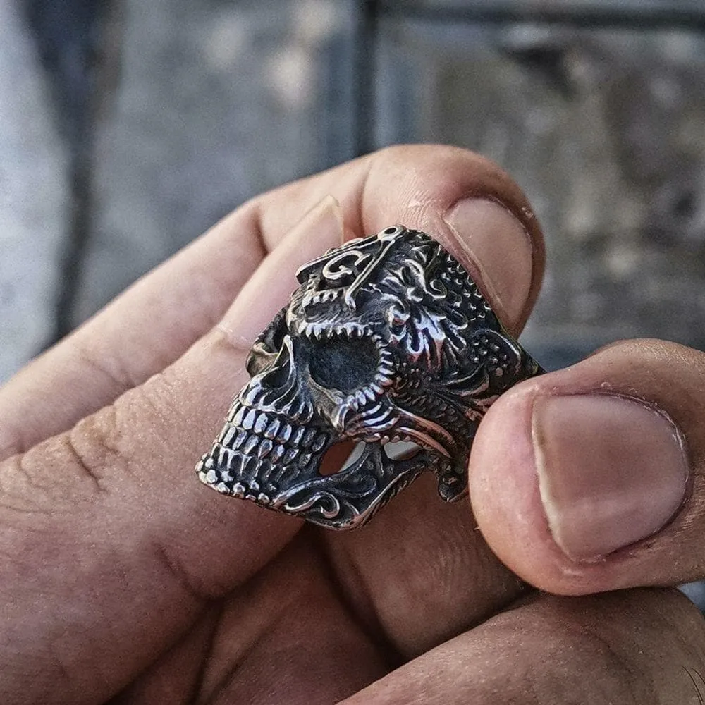 Heavy Metal Sterling Silver Masonic Skull Ring sold by GTHIC product image thumbnail 5