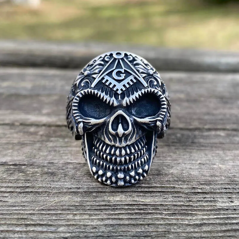 Heavy Metal Sterling Silver Masonic Skull Ring sold by GTHIC
