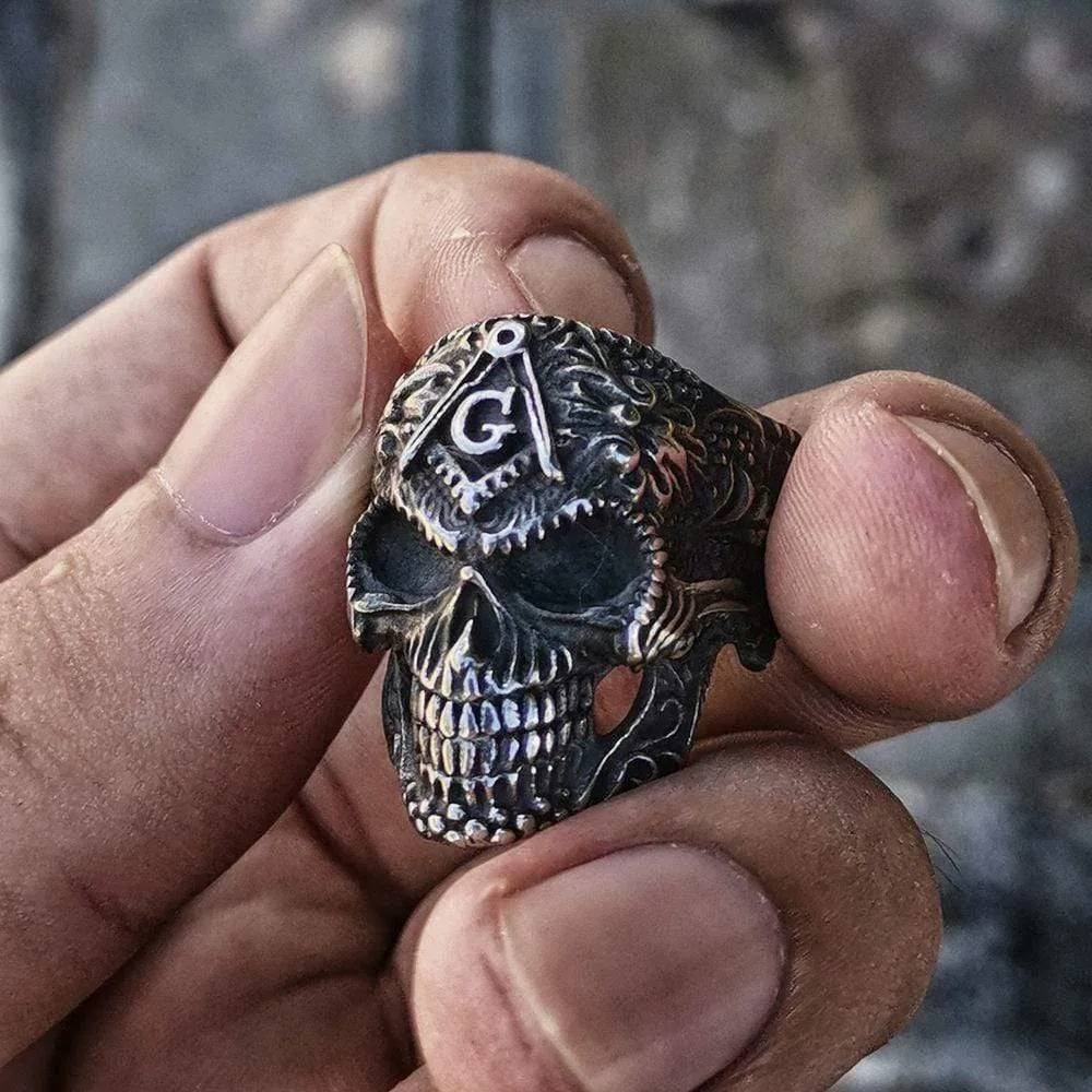 Heavy Metal Sterling Silver Masonic Skull Ring sold by GTHIC product image thumbnail 3