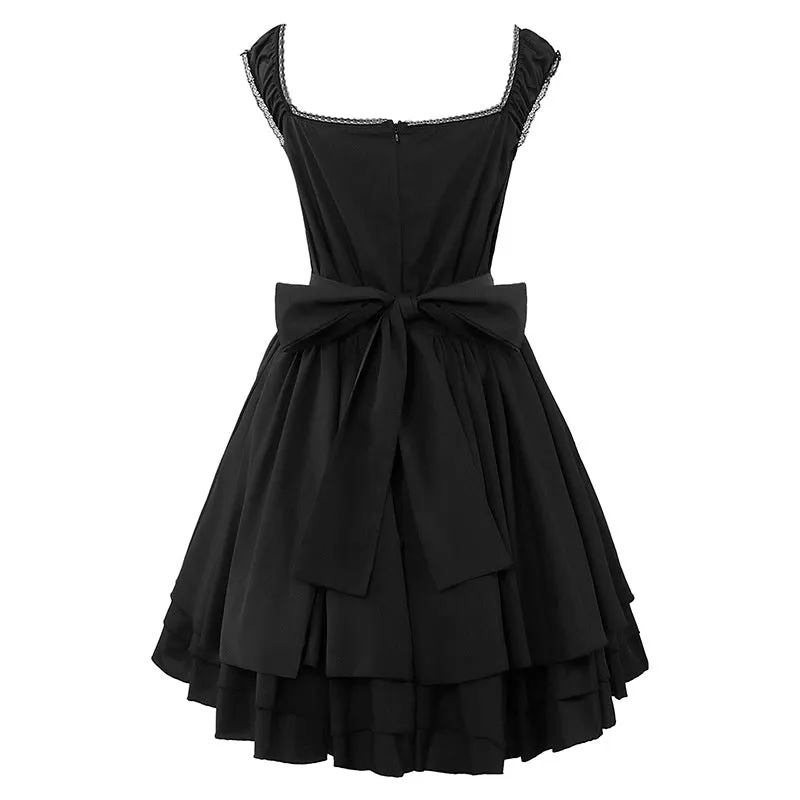 Black Layered Lace-Up Sleeveless Lolita Dress sold by GTHIC product image thumbnail 4