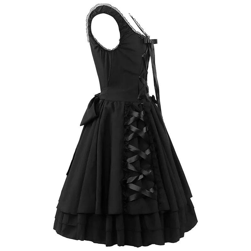 Black Layered Lace-Up Sleeveless Lolita Dress sold by GTHIC product image thumbnail 3