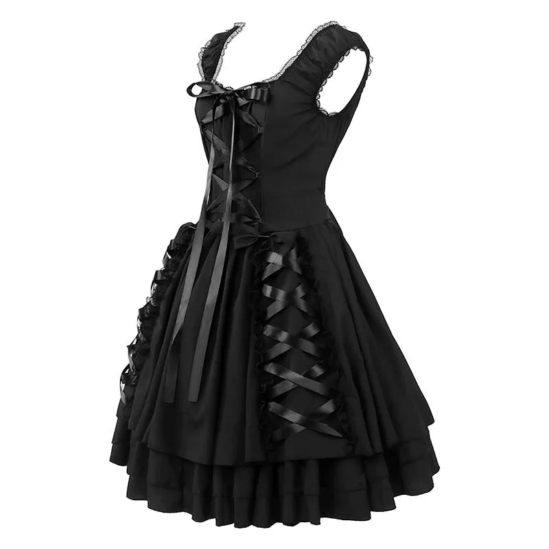 Black Layered Lace-Up Sleeveless Lolita Dress sold by GTHIC product image thumbnail 2