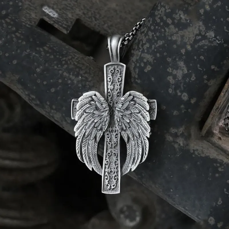 Angel’s Wing Cross Pure Tin Necklace sold by GTHIC