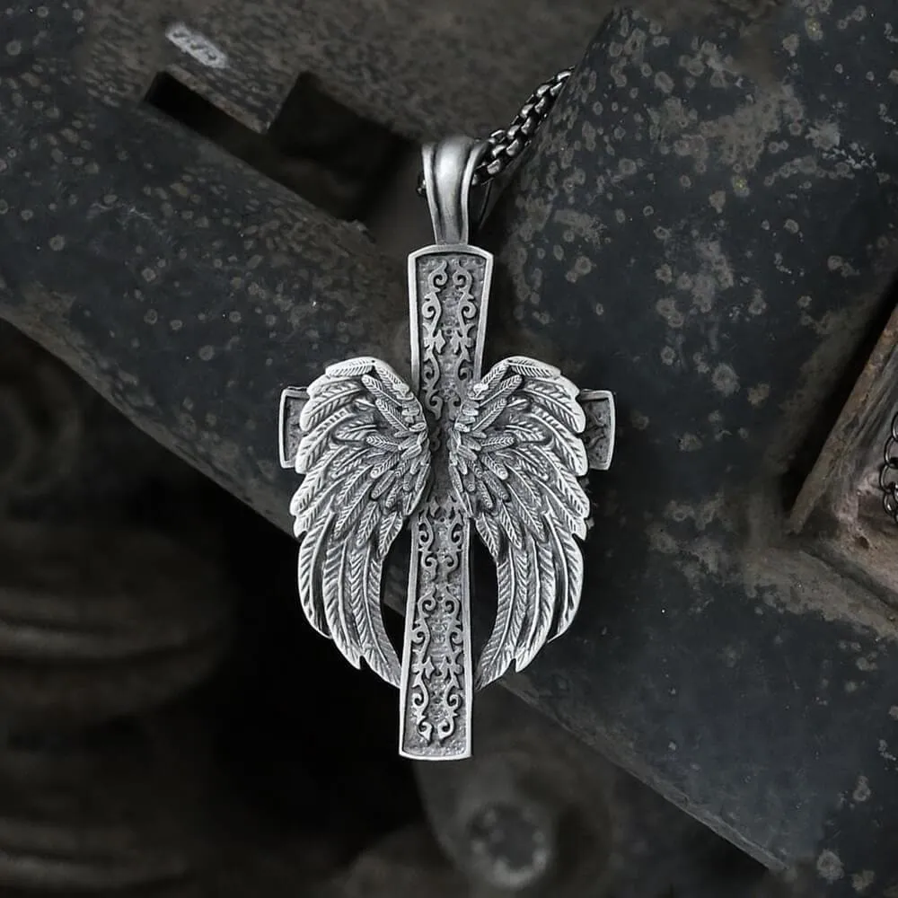 Angel’s Wing Cross Pure Tin Necklace sold by GTHIC