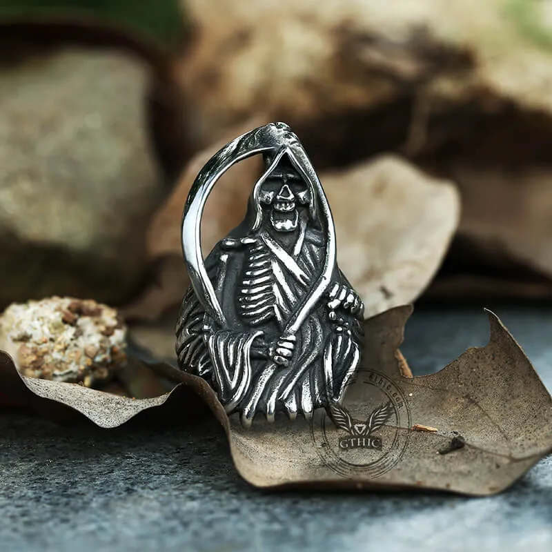 Grim Reaper Scythe Stainless Steel Skull Ring sold by GTHIC product image thumbnail 5