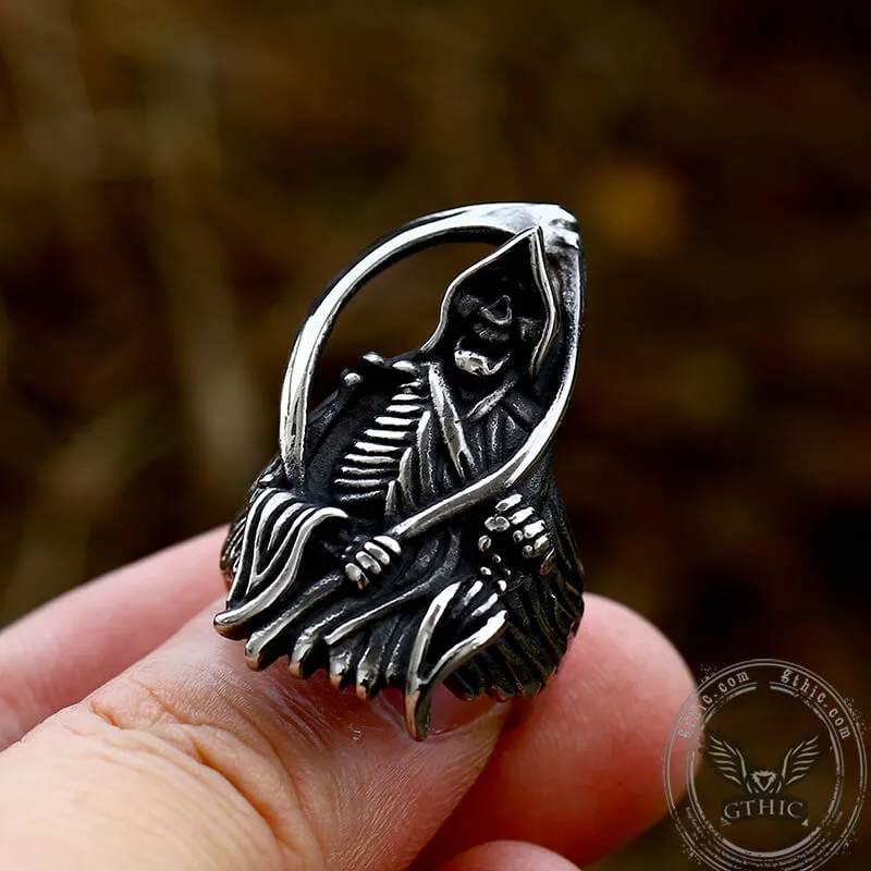 Grim Reaper Scythe Stainless Steel Skull Ring sold by GTHIC product image thumbnail 2