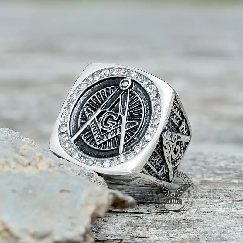 Diamond Masonic Symbol Stainless Steel Ring sold by GTHIC product image thumbnail 3