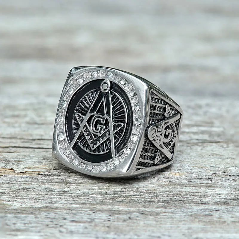 Diamond Masonic Symbol Stainless Steel Ring sold by GTHIC