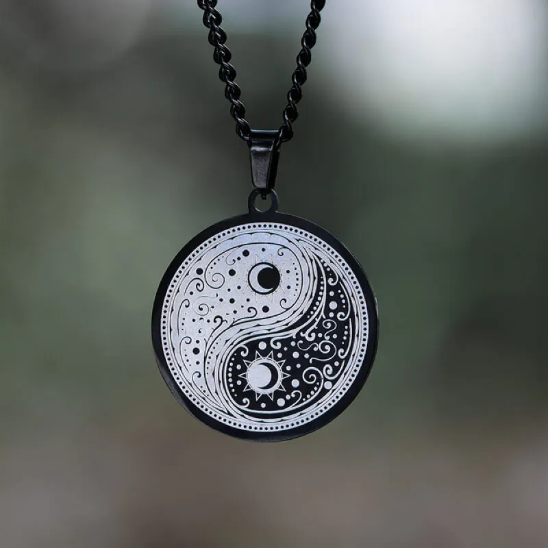 Gothic Yin Yang Mandala Stainless Steel Necklace sold by GTHIC