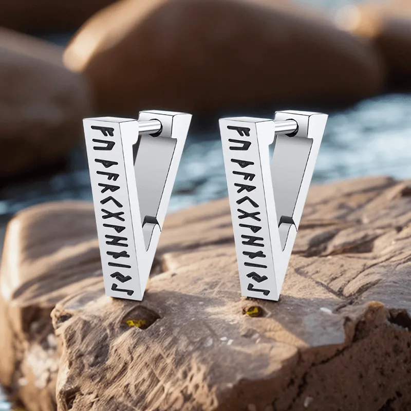 Viking Runes Triangle Stainless Steel Earrings sold by GTHIC product image thumbnail 3