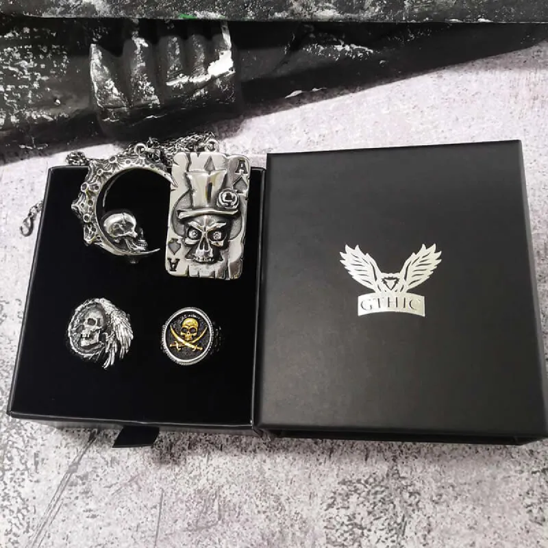 4 Pcs Skull Ring and Pendat Jewelry Set sold by GTHIC