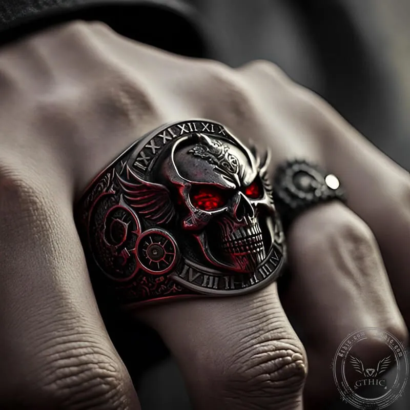 Winged Skull Sterling Silver Ruby Biker Ring sold by GTHIC product image thumbnail 2