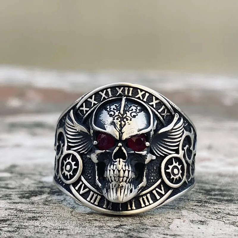 Winged Skull Sterling Silver Ruby Biker Ring sold by GTHIC product image thumbnail 3