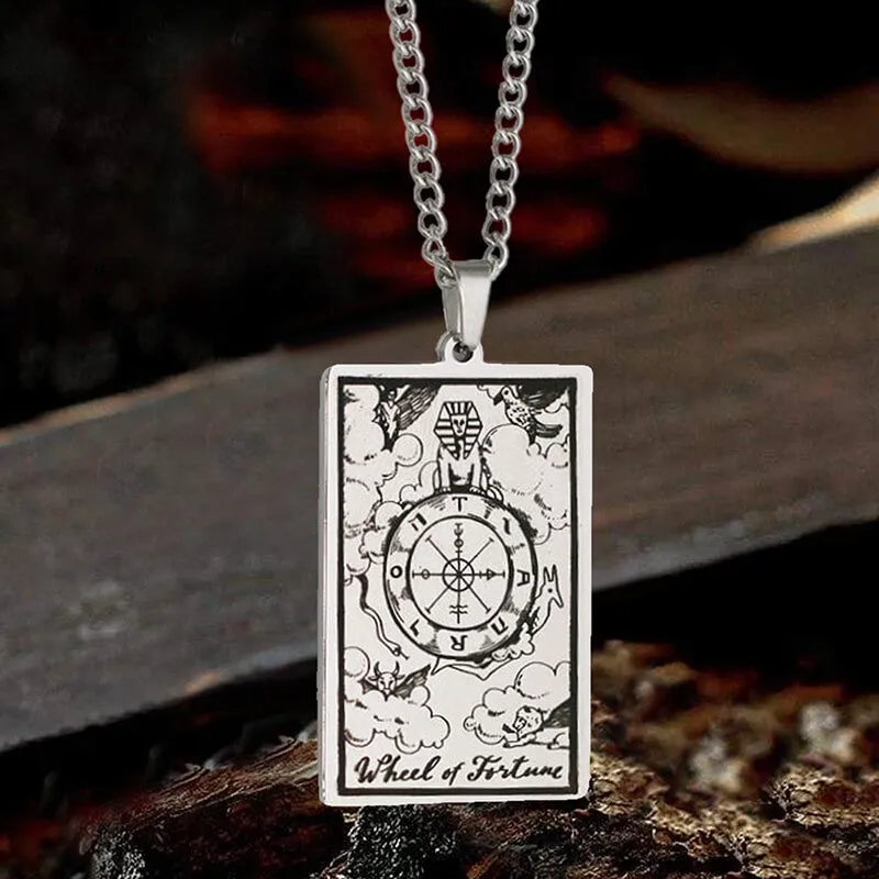 Wheel of Fortune Tarot Card Stainless Steel Necklace sold by GTHIC
