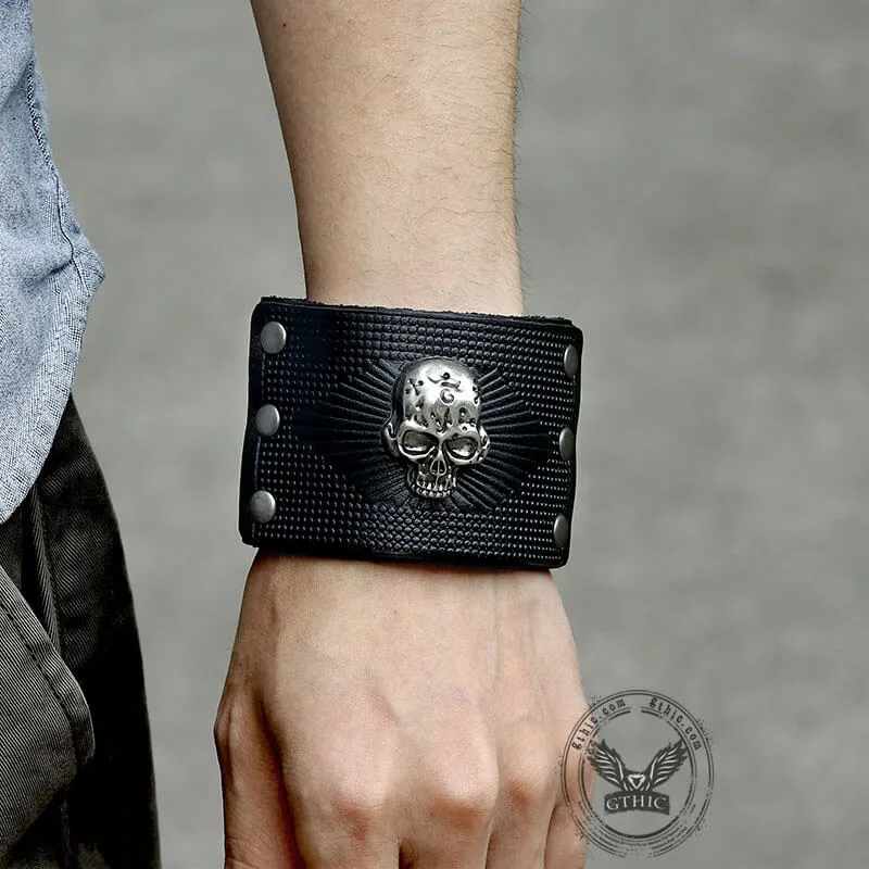 Exaggerated Skull Wide Leather Wristband Bracelet sold by GTHIC product image thumbnail 2