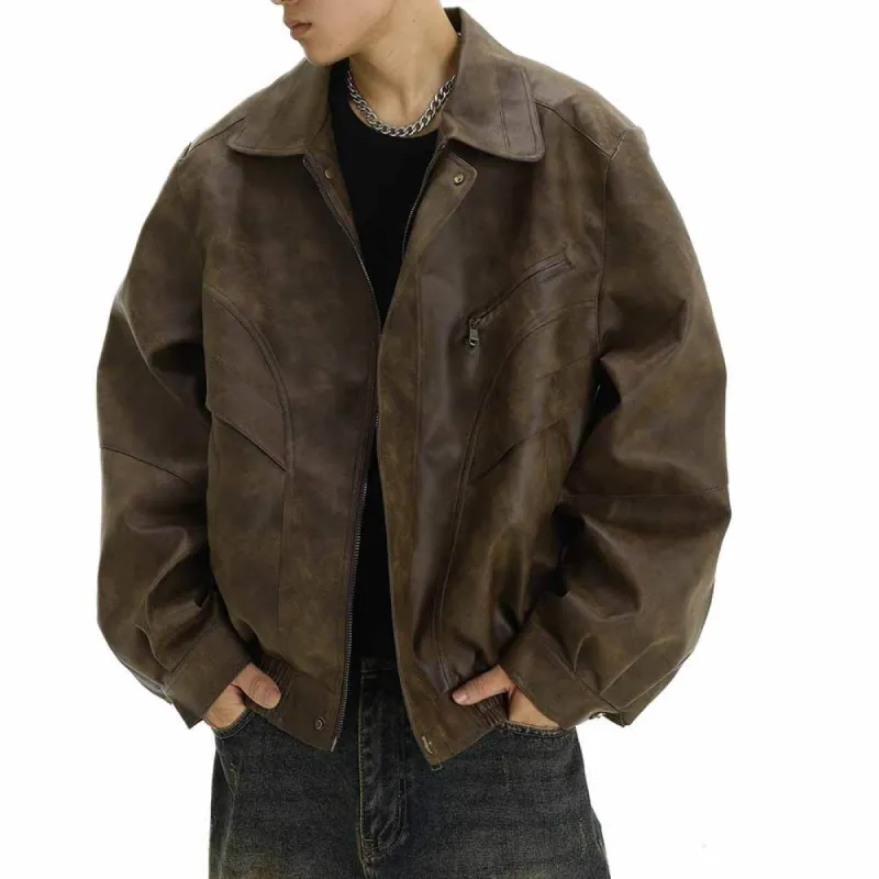 Brown American Vintage Lapel Leather Jacket sold by GTHIC