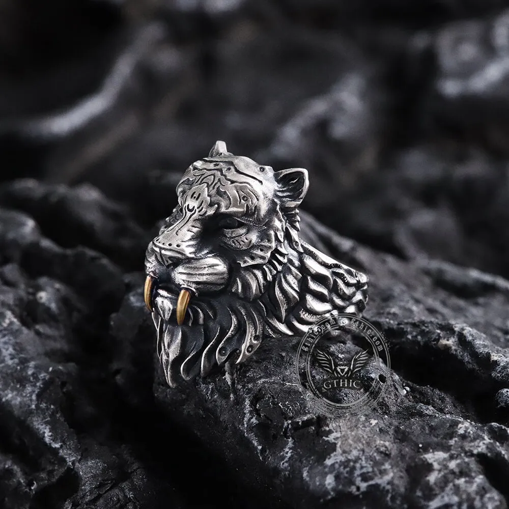Saber-toothed Tiger Head Sterling Silver Ring sold by GTHIC product image thumbnail 5