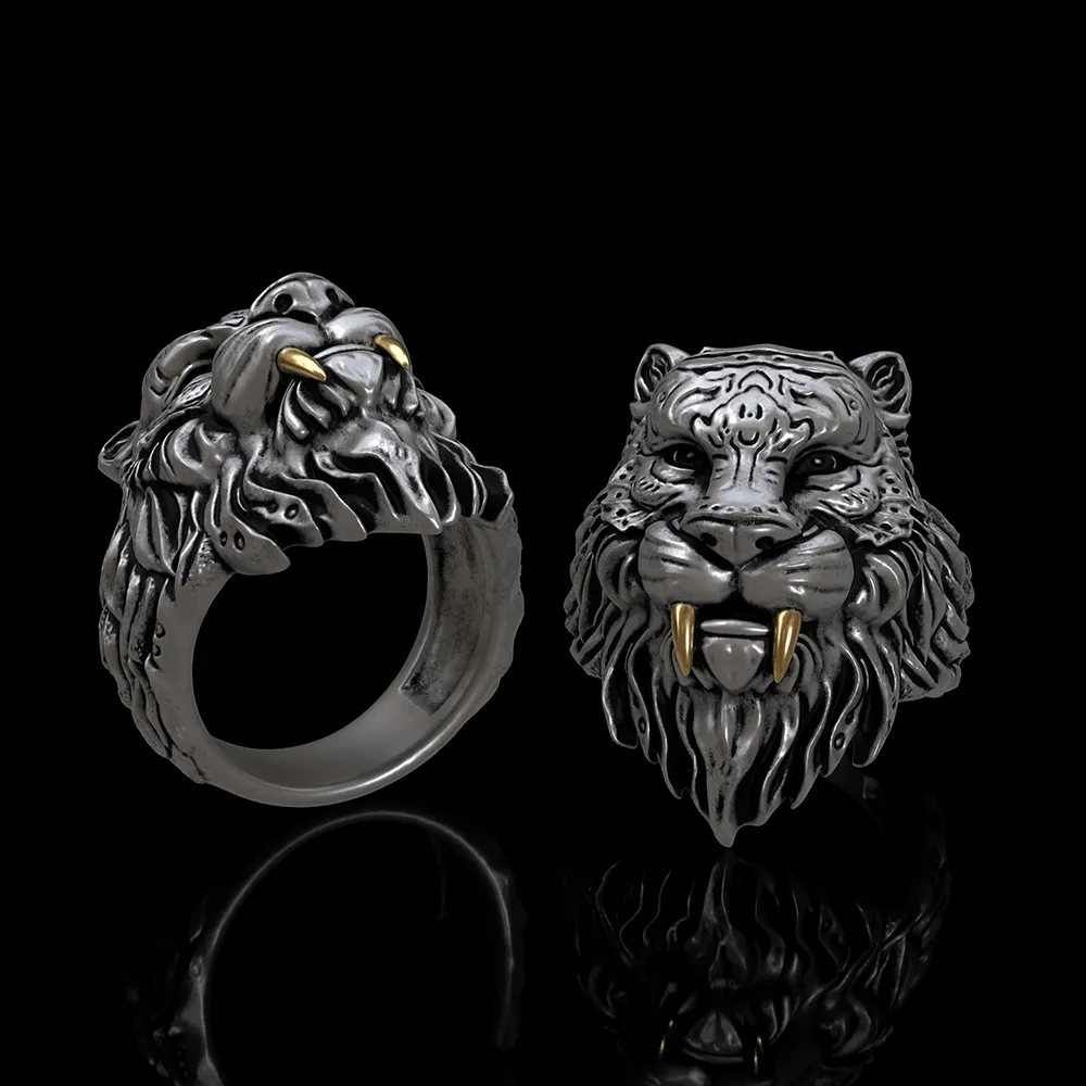 Saber-toothed Tiger Head Sterling Silver Ring sold by GTHIC product image thumbnail 3