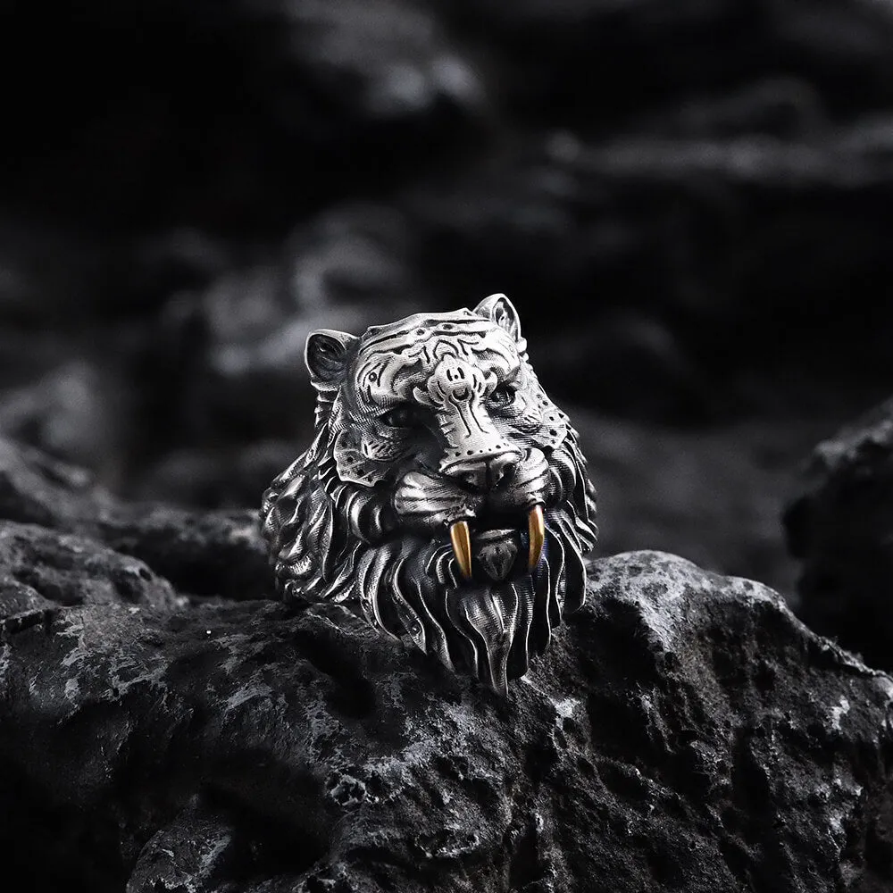 Saber-toothed Tiger Head Sterling Silver Ring sold by GTHIC