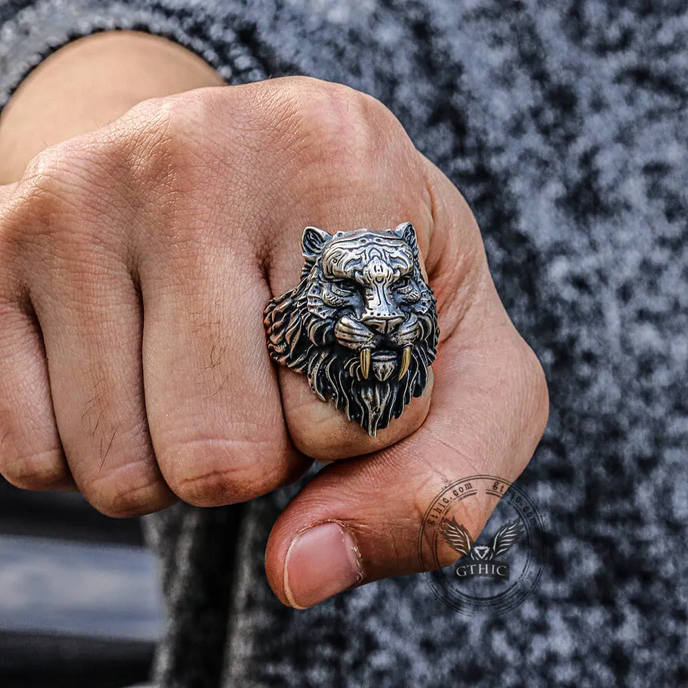 Saber-toothed Tiger Head Sterling Silver Ring sold by GTHIC product image thumbnail 2