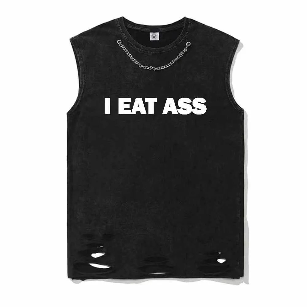 I Eat Ass Vintage Washed Cotton Vest Top sold by GTHIC