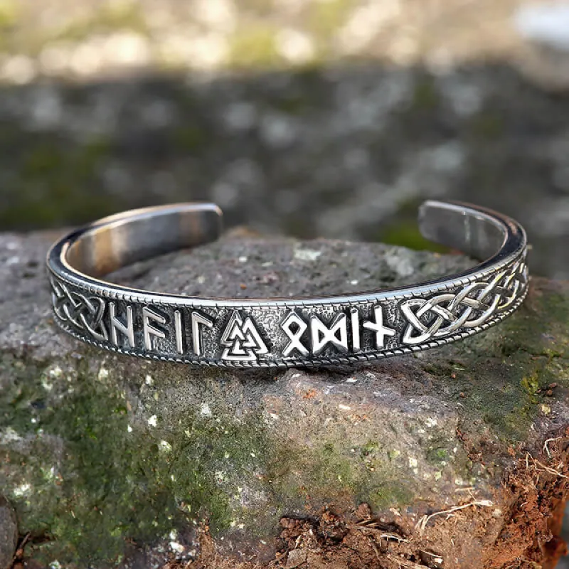 Stamped Futhark Runes Stainless Steel Viking Cuff Bracelet sold by GTHIC