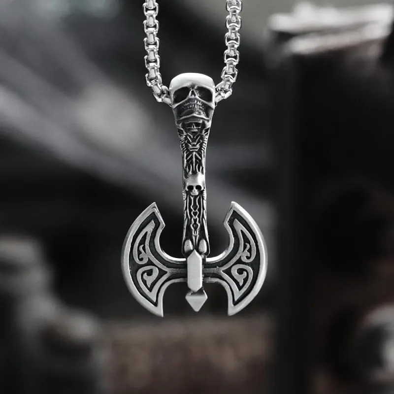 Skeleton Tomahawk Pure Tin Viking Necklace sold by GTHIC