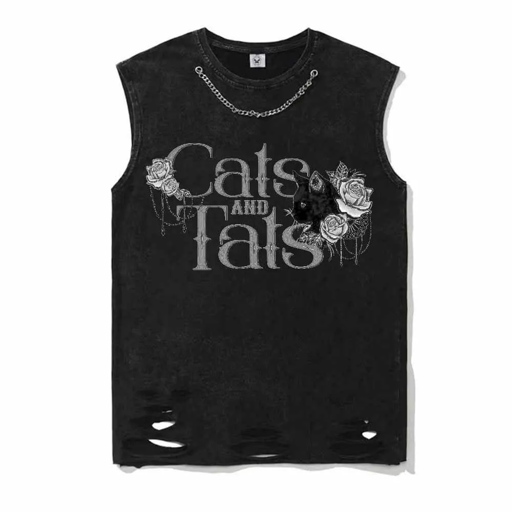 Cats And Tats Vintage Washed Cotton Vest Top sold by GTHIC