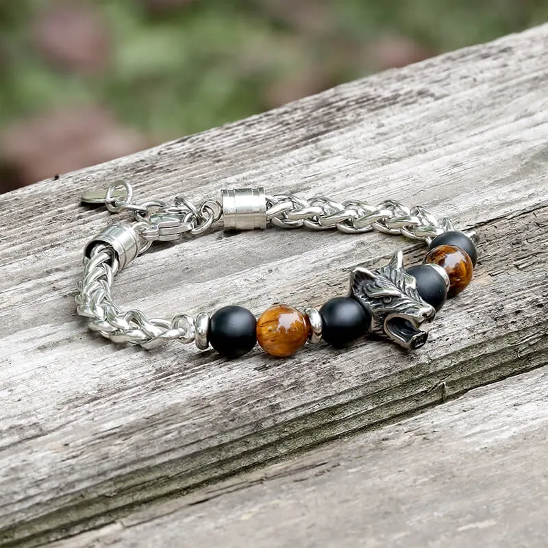 Vintage Wolf Head Tiger’s Eye Stainless Steel Bracelet sold by GTHIC
