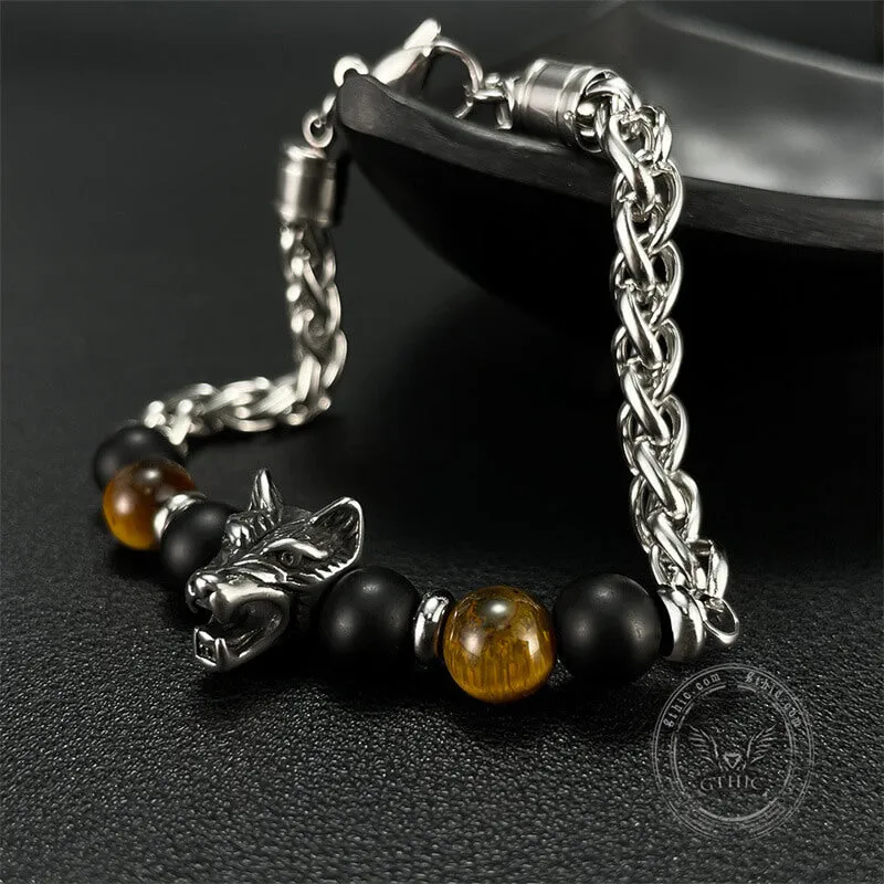 Vintage Wolf Head Tiger’s Eye Stainless Steel Bracelet sold by GTHIC product image thumbnail 5