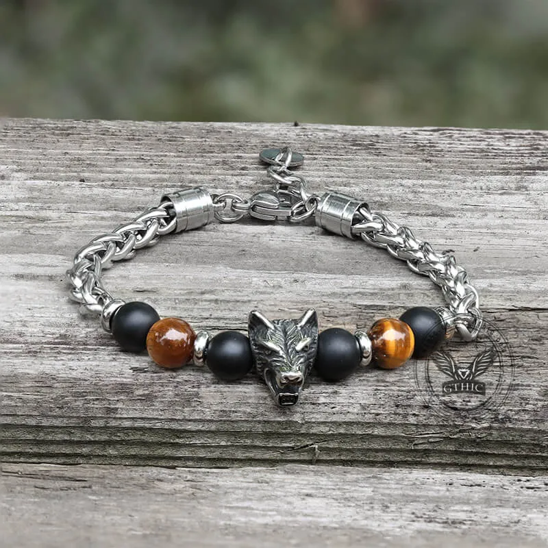Vintage Wolf Head Tiger’s Eye Stainless Steel Bracelet sold by GTHIC product image thumbnail 3