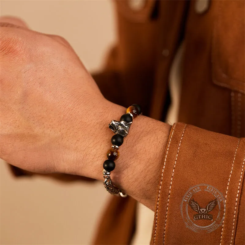 Vintage Wolf Head Tiger’s Eye Stainless Steel Bracelet sold by GTHIC product image thumbnail 2