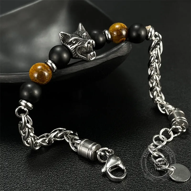 Vintage Wolf Head Tiger’s Eye Stainless Steel Bracelet sold by GTHIC product image thumbnail 4