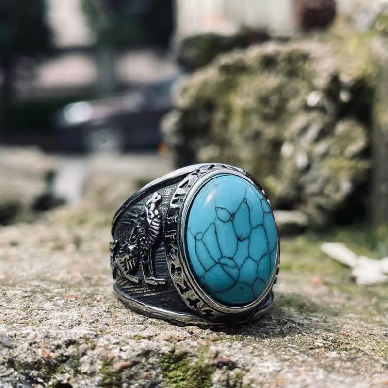 Viking Runes Wolf and Raven Stainless Steel Ring sold by GTHIC
