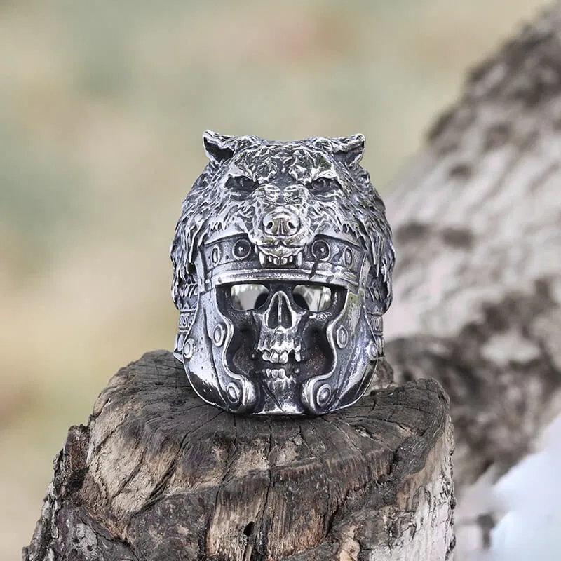 Vintage Warrior Wolf Head Stainless Steel Skull Ring sold by GTHIC