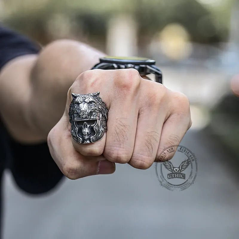 Vintage Warrior Wolf Head Stainless Steel Skull Ring sold by GTHIC product image thumbnail 2