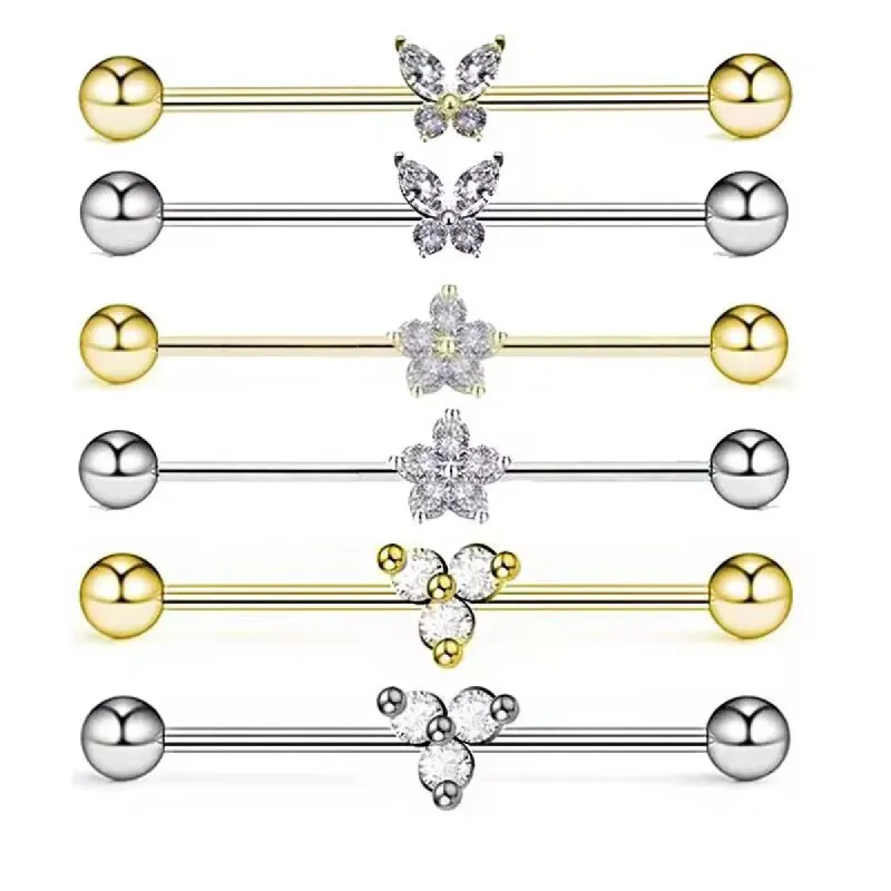 Butterfly Inlaid Zircon Stainless Steel Industrial Piercing made by GTHIC