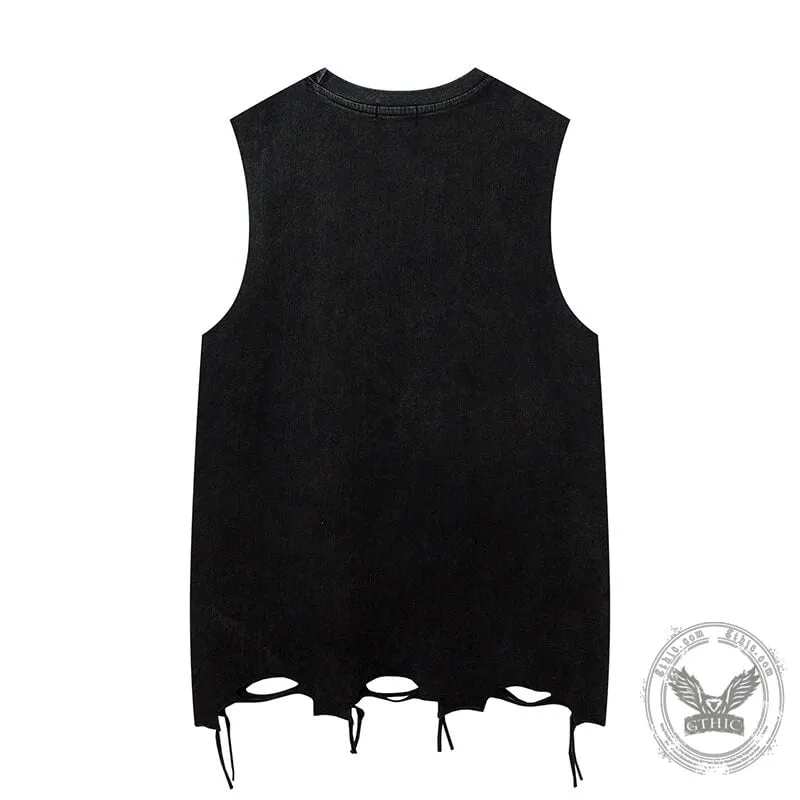 Vintage Washed Lets Rock Sleeveless Printed Vest sold by GTHIC product image thumbnail 4