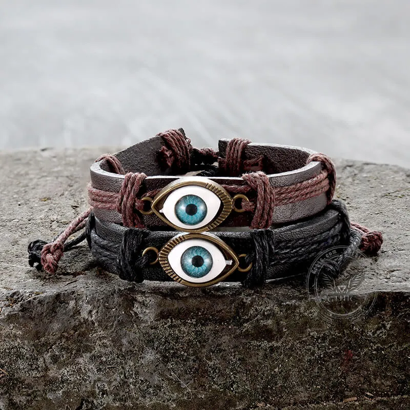 Evil Eye Leather Braided Bracelet sold by GTHIC