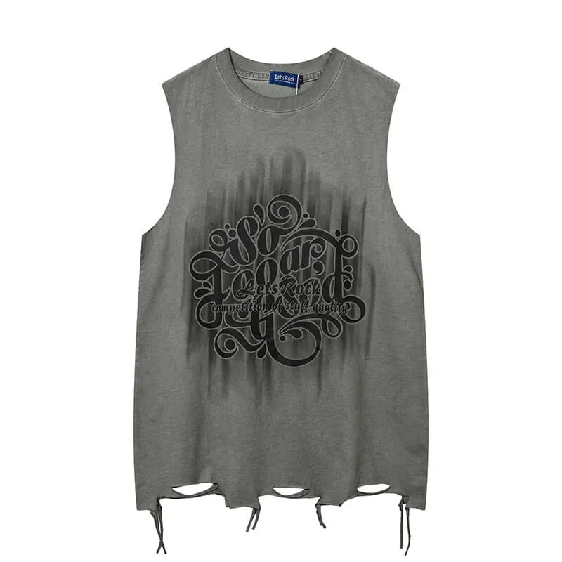 Vintage Washed Lets Rock Sleeveless Printed Vest sold by GTHIC product image thumbnail 3