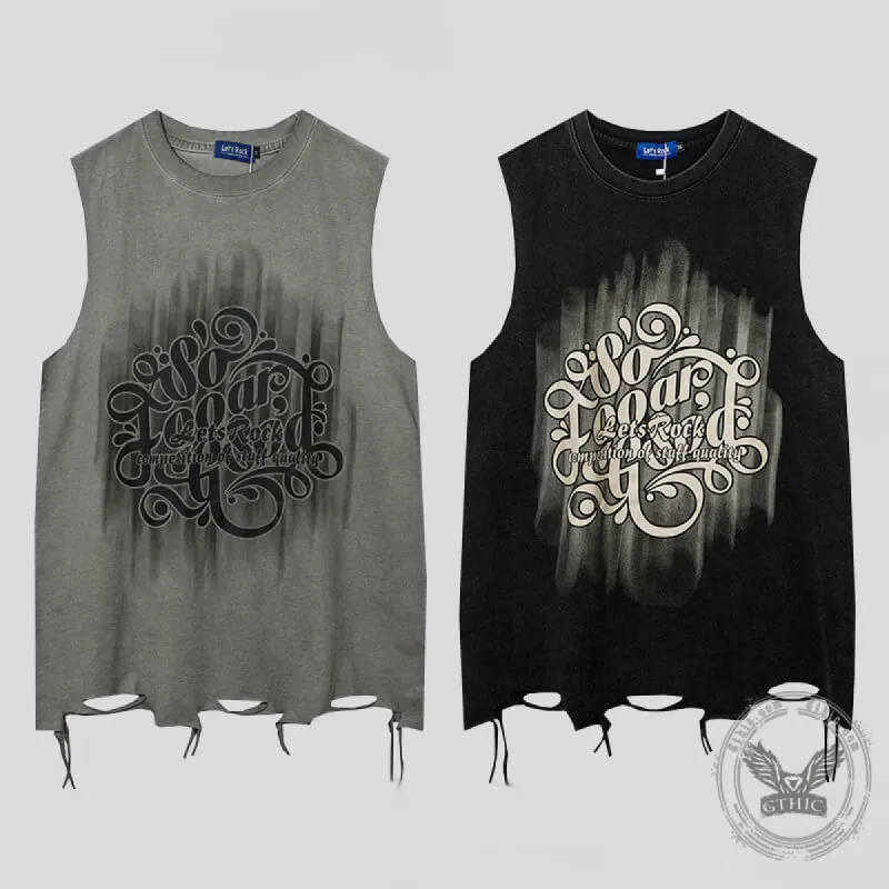 Vintage Washed Lets Rock Sleeveless Printed Vest sold by GTHIC