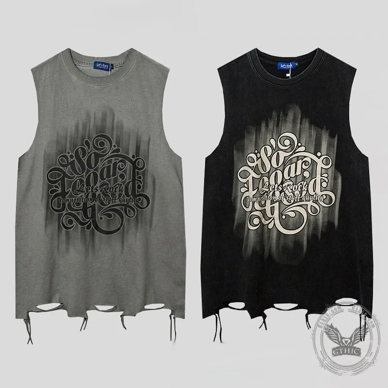 Vintage Washed Lets Rock Sleeveless Printed Vest sold by GTHIC