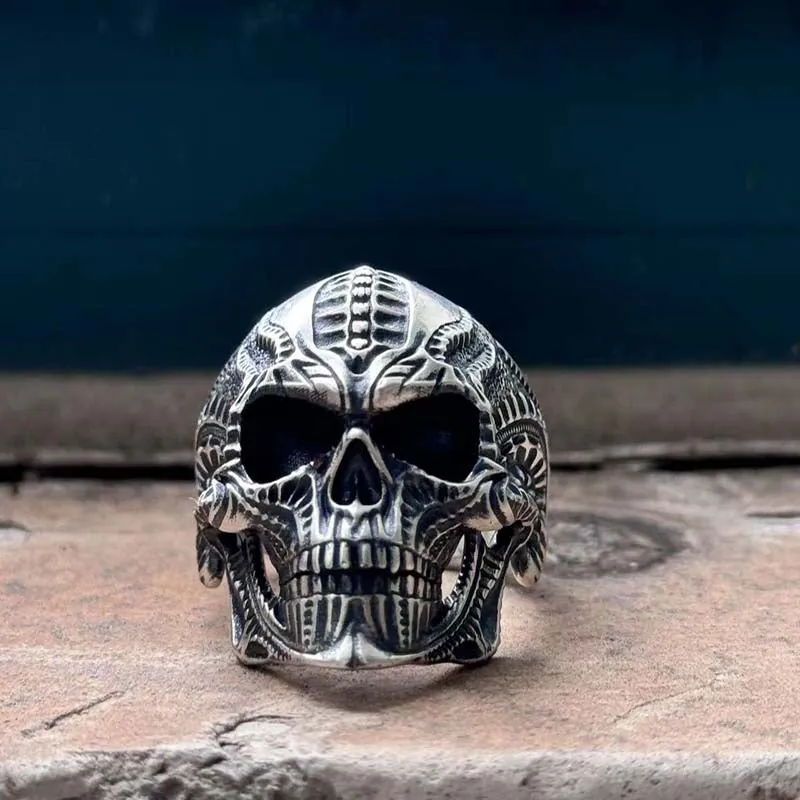 Steampunk Sterling Silver Skull Ring sold by GTHIC