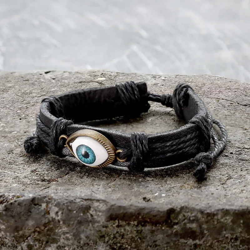Evil Eye Leather Braided Bracelet sold by GTHIC product image thumbnail 3
