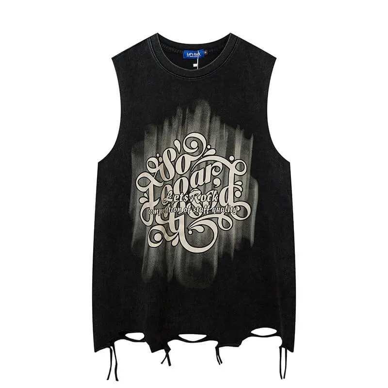 Vintage Washed Lets Rock Sleeveless Printed Vest sold by GTHIC product image thumbnail 2